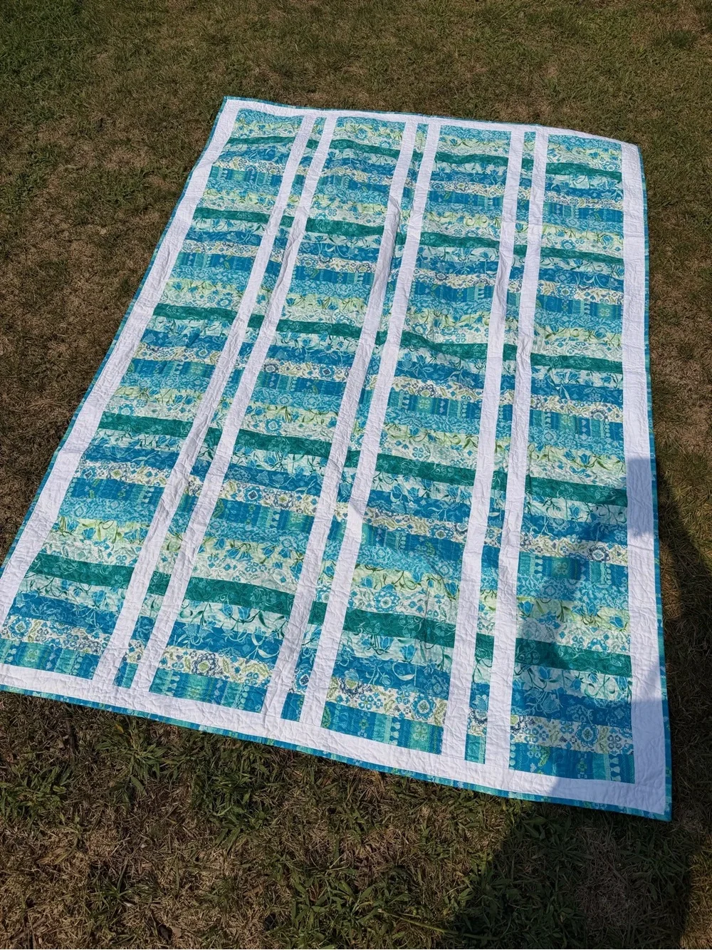 Handmade Psalm 91:4 Blue Floral Quilt 80x54
